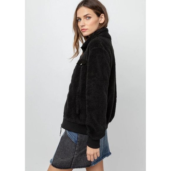 Rails Austin Jacket Fleece Teddy Black Full Zip Fuzzy - Picture 3 of 9